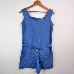 Vintage 1970s Ship 'n Shore Blue Denim Romper Size 8 Belted Playsuit
